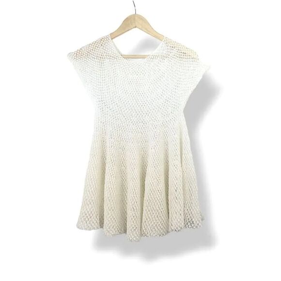 NEW Vintage Hand Knitted Crochet Fit & Flare Sweater Top in Ivory Size S - Picture 1 of 4